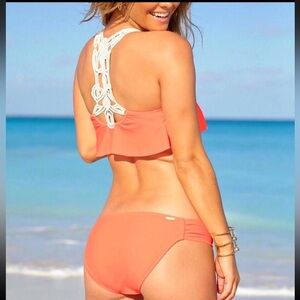 Jessica SimpsonTwo Piece Cami Flounce Fancy Back Bikini Swimsuit Peach. Size M